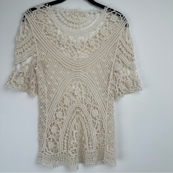 Solitaire Crochet Top Size‎ Medium Cream Boho Western Beachy Hippie - Picture 2 of 12